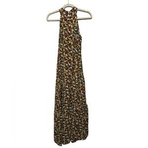 Ecowash NWT Red Yellow Floral Halter Too Long Modest Midi Maxi Dress‎ Size Small